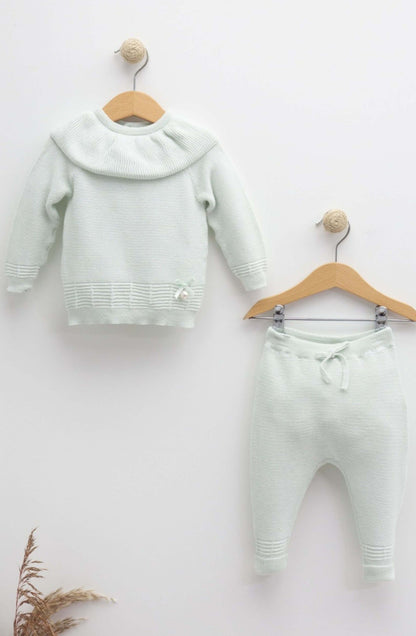 2-piece sweater set with pearl and bow made of 100% cotton