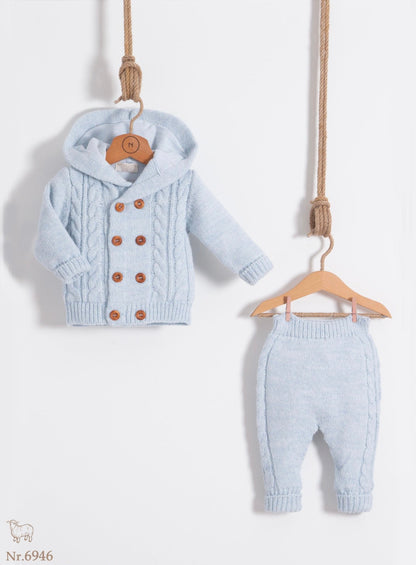 Babyset mit Kapuze und Holzknöpfen