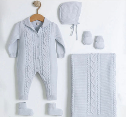 5-teiliges Newborn-Set mit Zopfmuster aus 100% Bio-Baumwolle